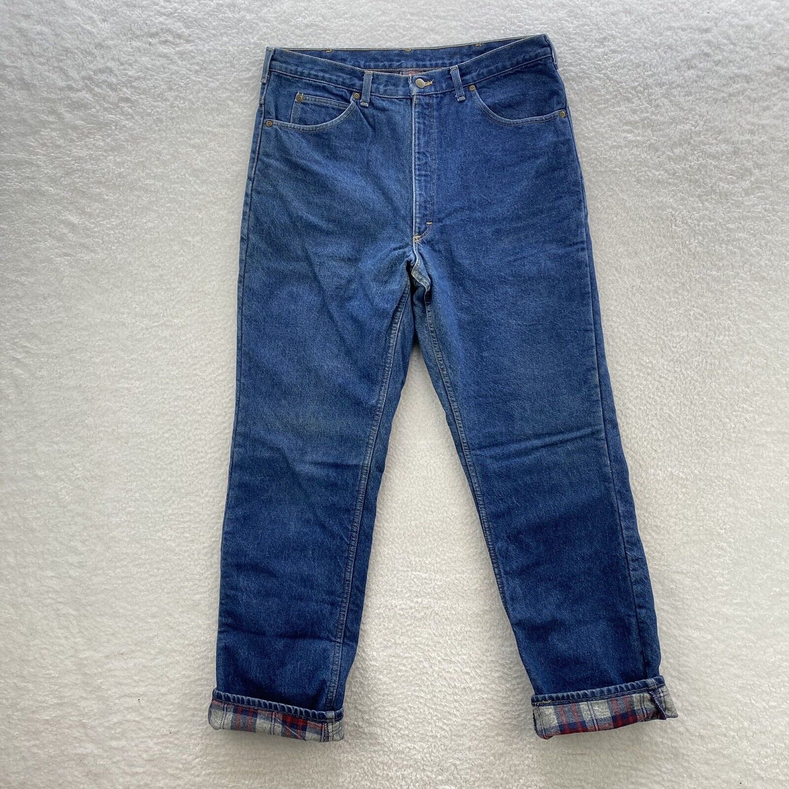 Vintage Oshkosh Denim Jeans Mens Blue 37x34 Usa 1990s Classic Fit Flannel Lined